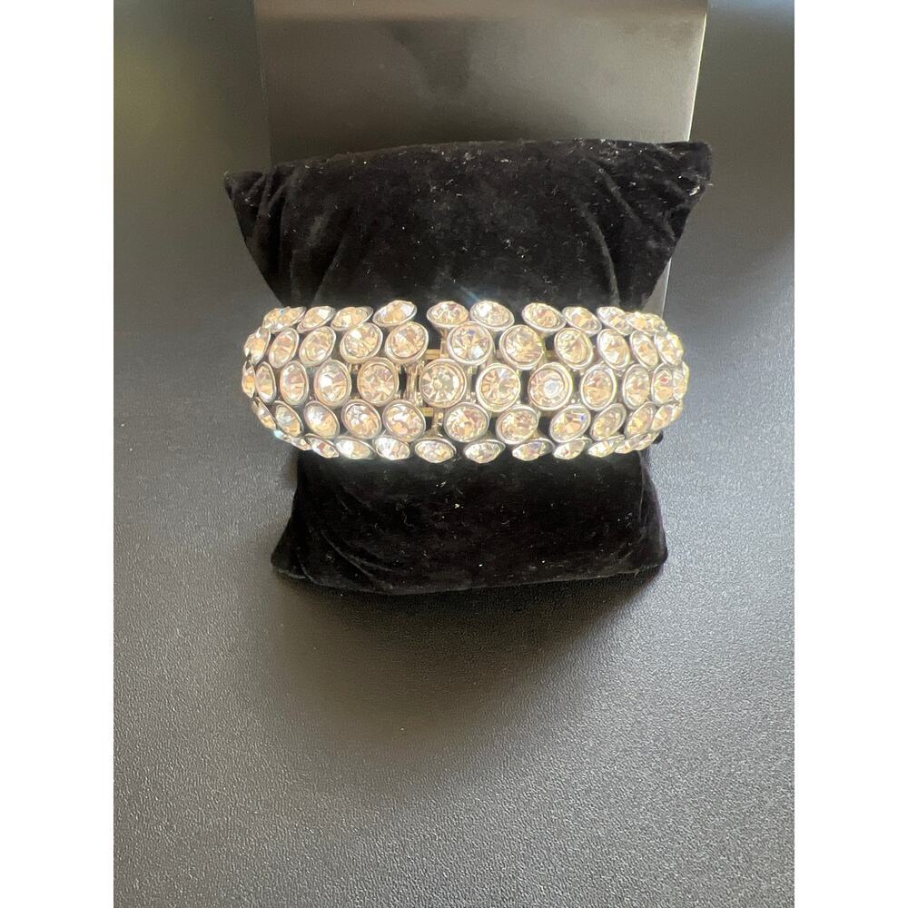 Rhinestone Multi Row Crystal Stretch Bracelet Silver Plated Hollywood Glam